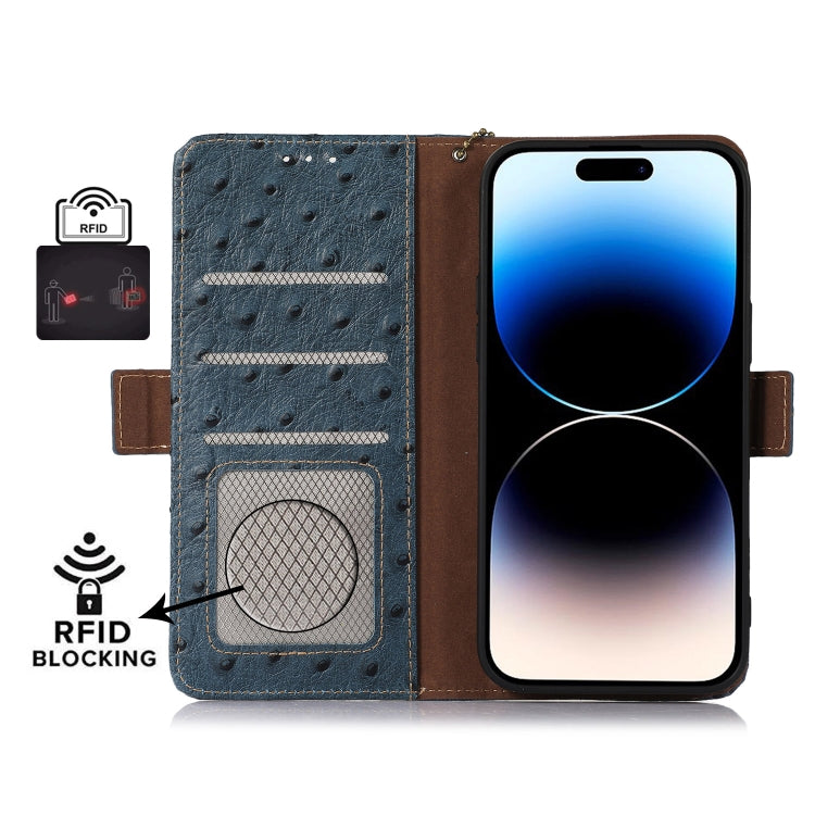 For Xiaomi 13 Ostrich Pattern Genuine Leather RFID Phone Case(Blue) - 13 Cases by PMC TechLife | Online Shopping South Africa | PMC TechLife
