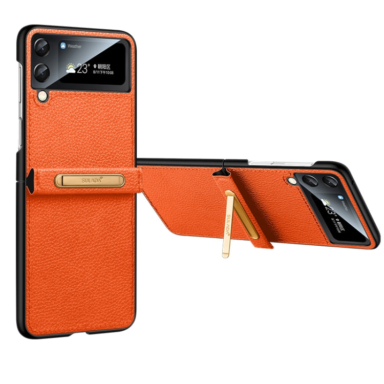 For Samsung Galaxy Z Flip3 5G SULADA Invisible Bracket Leather Back Cover Phone Case(Orange) - free shipping - PMC TechLife - Order now!