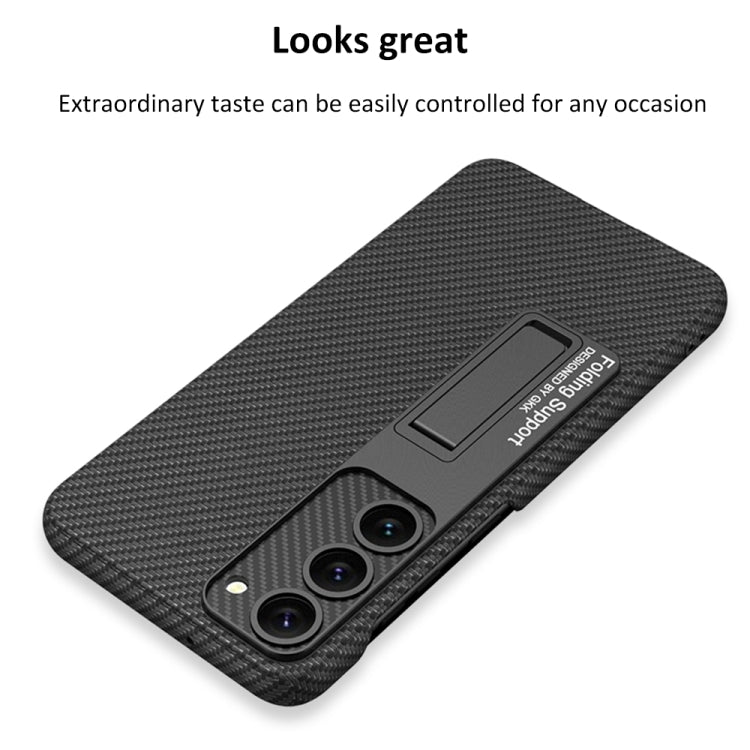 For Samsung Galaxy S23+ 5G GKK Plain Leather Shockproof Phone Case with Holder(Carbon Fiber) - Galaxy S23+ 5G Cases by GKK | Online Shopping South Africa | PMC Jewellery