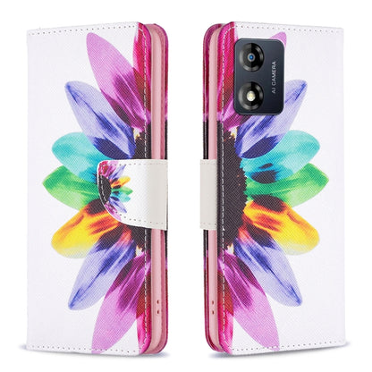 For Motorola Moto E13 4G Colored Drawing Pattern Leather Phone Case(Sun Flower) - Motorola Cases by PMC Jewellery | Online Shopping South Africa | PMC Jewellery