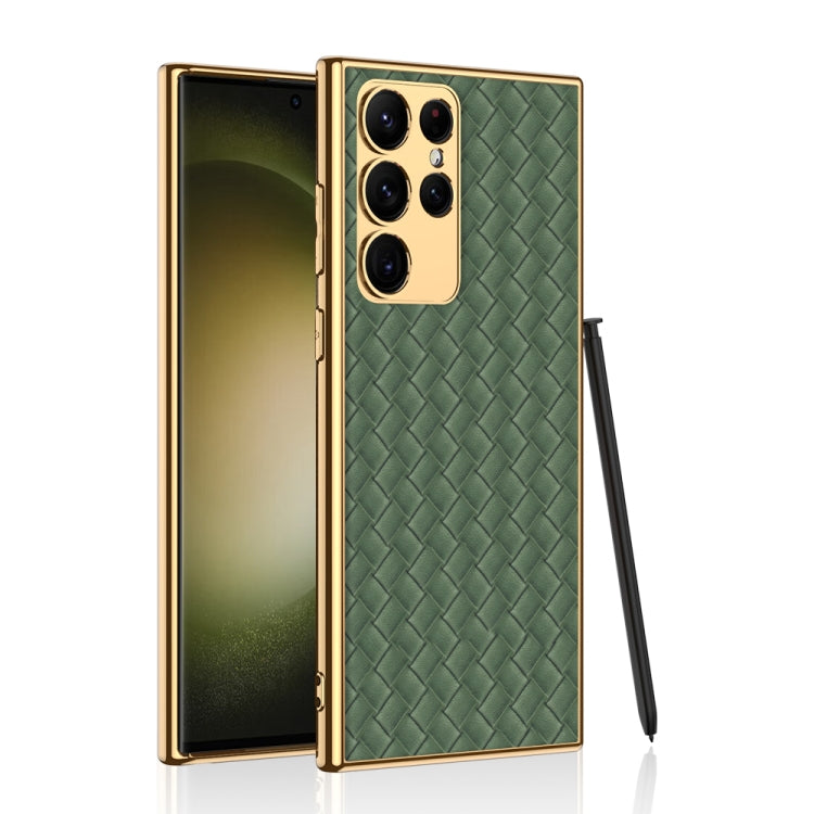 For Samsung Galaxy S23 Ultra 5G GKK Weave Texture Electroplating PU Protective Phone Case(Green) - Galaxy S23 Ultra 5G Cases by GKK | Online Shopping South Africa | PMC Jewellery