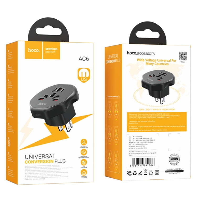 hoco AC6 Travel Power Universal Adapter Plug(US Plug) - Plug Adaptor by hoco | Online Shopping South Africa | PMC Jewellery