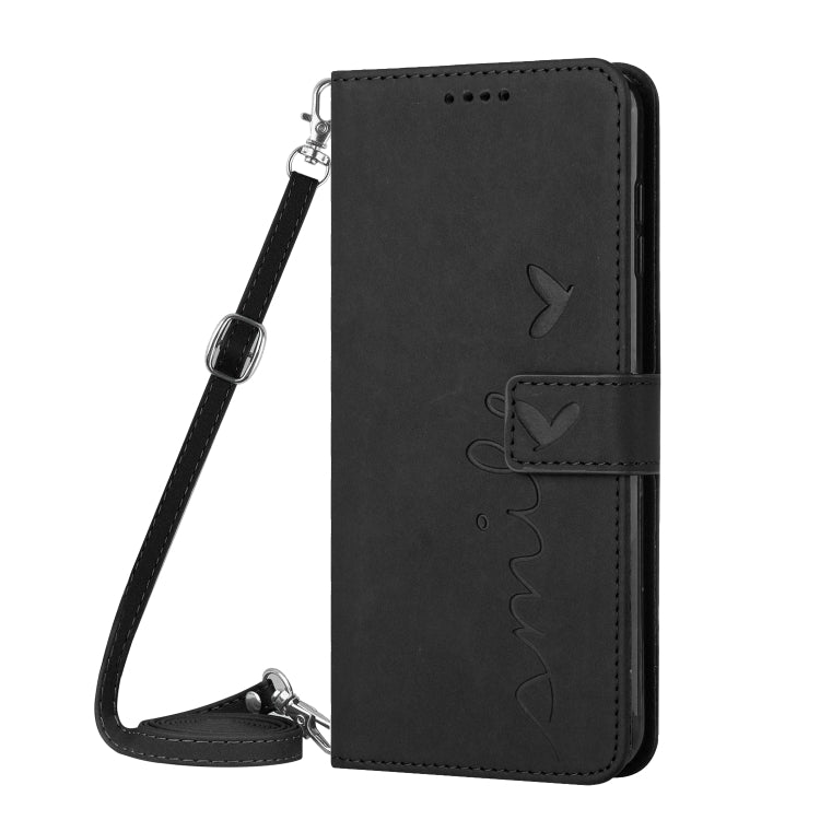 For Infinix Hot 20i Skin Feel Heart Pattern Leather Phone Case with Lanyard(Black) - Infinix Cases by PMC Jewellery | Online Shopping South Africa | PMC Jewellery