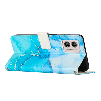 For Motorola Moto G73 Painted Marble Pattern Leather Phone Case(Blue Green) - Motorola Cases by PMC Jewellery | Online Shopping South Africa | PMC Jewellery