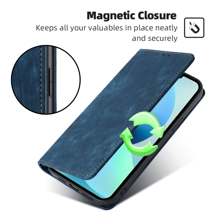 For Honor X8A RFID Anti-theft Brush Magnetic Leather Phone Case(Blue) - Honor Cases by PMC TechLife | Online Shopping South Africa | PMC TechLife | Buy Now Pay Later Mobicred