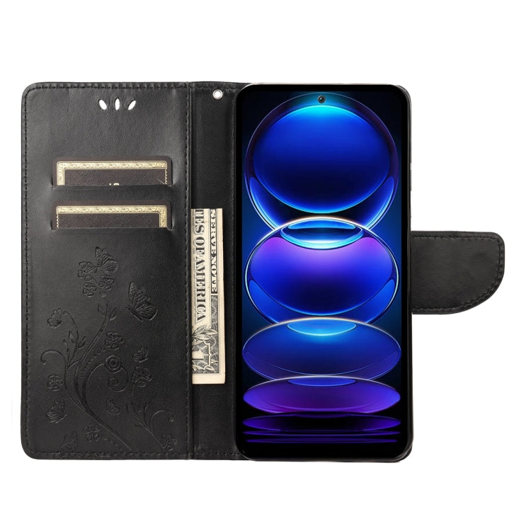 For Xiaomi Redmi Note 12 Pro 5G Global Butterfly Flower Pattern Leather Phone Case(Black) - free shipping - PMC TechLife - Order now!