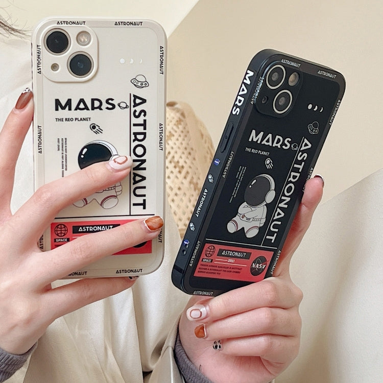 For iPhone 11 Pro Max Astronaut Pattern Silicone Straight Edge Phone Case(Planet Landing-Black) - free shipping - PMC TechLife - Order now!