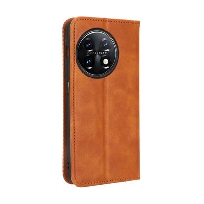 For OnePlus 11R / Ace 2 Magnetic Buckle Retro Texture Leather Phone Case(Brown) - OnePlus Cases by PMC Jewellery | Online Shopping South Africa | PMC Jewellery