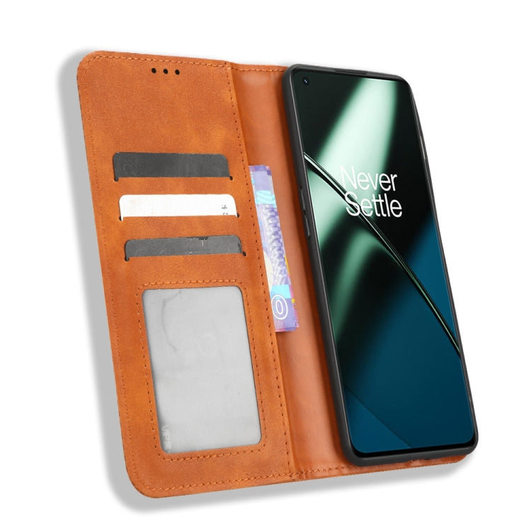 For OnePlus 11R / Ace 2 Magnetic Buckle Retro Texture Leather Phone Case(Brown) - free shipping - PMC TechLife - Order now!