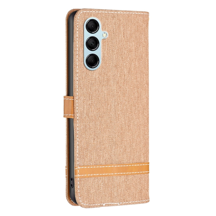 For Samsung Galaxy M14 5G Color Block Denim Texture Leather Phone Case(Brown) - free shipping - PMC TechLife - Order now!