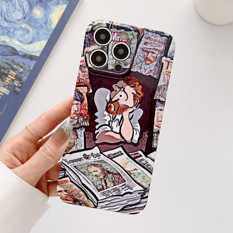 For iPhone 14 Pro Precise Hole Oil Painting Glossy PC Phone Case(Newspaper) - iPhone 14 Pro Cases by PMC TechLife | Online Shopping South Africa | PMC TechLife