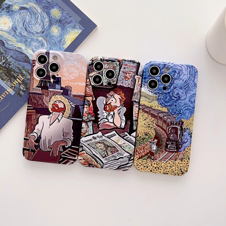 For iPhone 12 Pro Precise Hole Oil Painting Glossy PC Phone Case(Newspaper) - iPhone 12 / 12 Pro Cases by PMC TechLife | Online Shopping South Africa | PMC TechLife