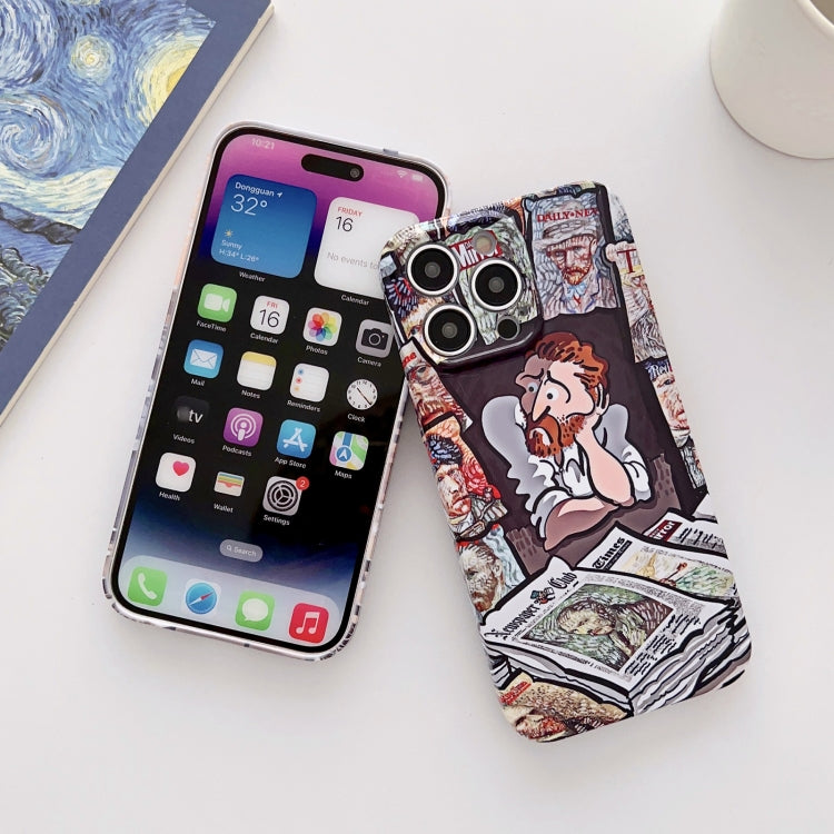 For iPhone 12 Pro Precise Hole Oil Painting Glossy PC Phone Case(Newspaper) - iPhone 12 / 12 Pro Cases by PMC Jewellery | Online Shopping South Africa | PMC Jewellery