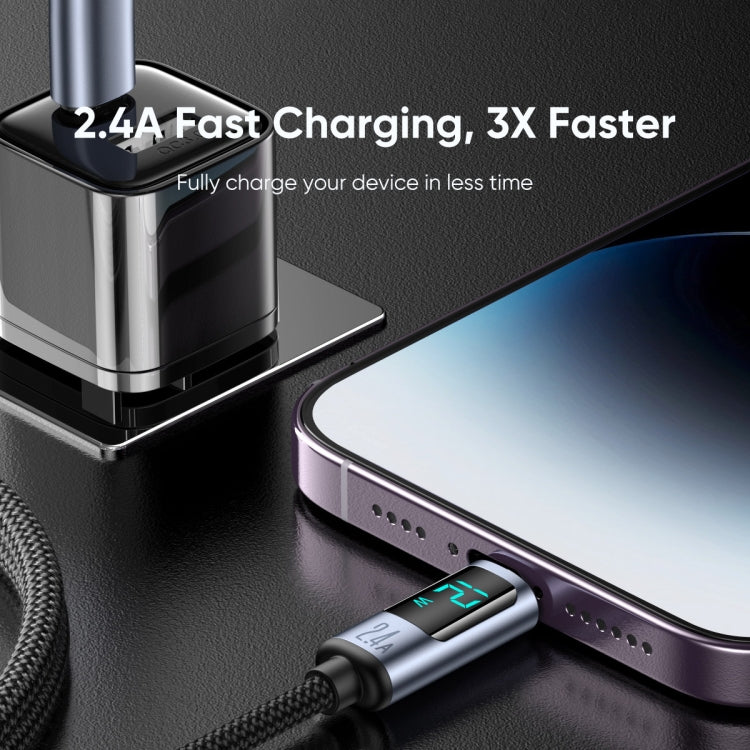 JOYROOM S-AL012A16 2.4A USB to 8 Pin Digital Display Fast Charging Data Cable, Length:1.2m(Black) - Normal Style Cable by JOYROOM | Online Shopping South Africa | PMC TechLife