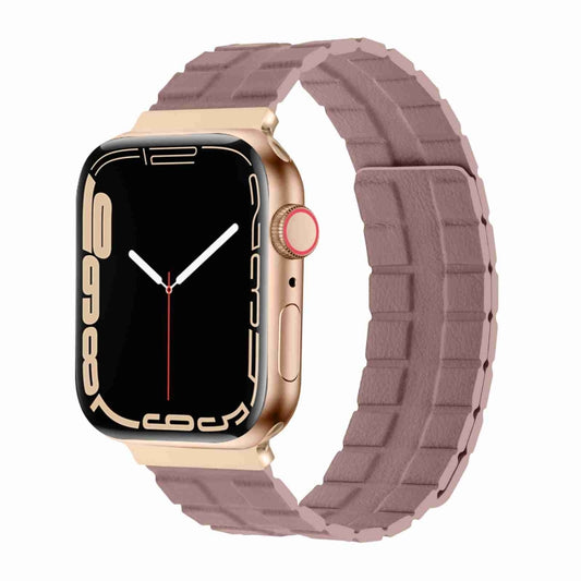 Square Two-section Leather Magnetic Watch Band For Apple Watch Ultra 49mm / Series 8&7 45mm / SE 2&6&SE&5&4 44mm / 3&2&1 42mm(Rose Pink) - Smart Wear by PMC Jewellery | Online Shopping South Africa | PMC Jewellery