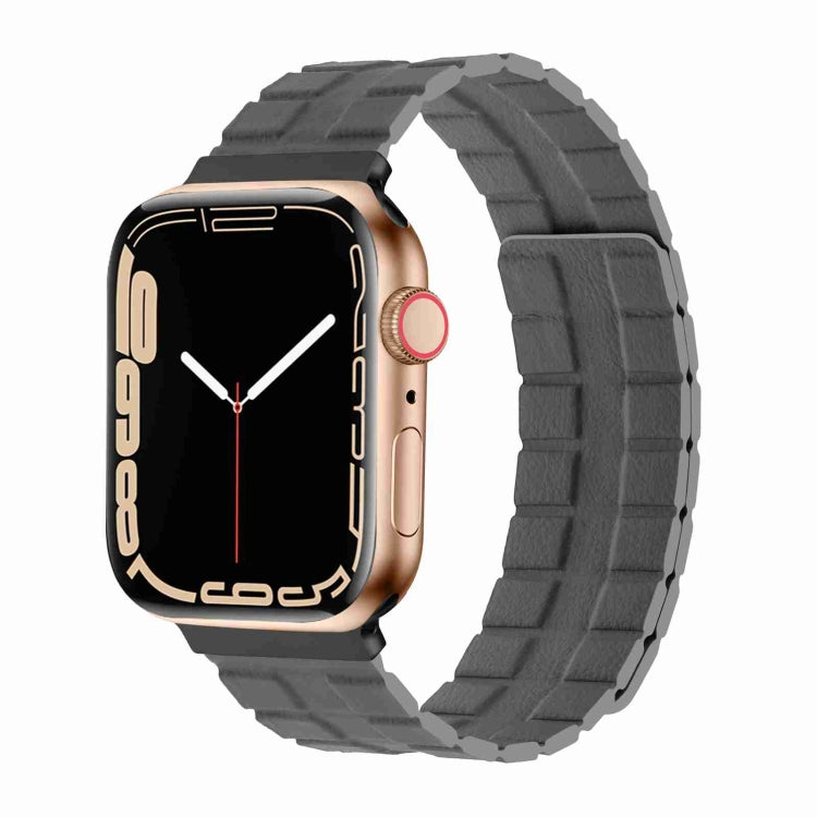 Square Two-section Leather Magnetic Watch Band For Apple Watch Series 8&7 41mm / SE 2&6&SE&5&4 40mm / 3&2&1 38mm(Space Grey) - Smart Wear by PMC Jewellery | Online Shopping South Africa | PMC Jewellery