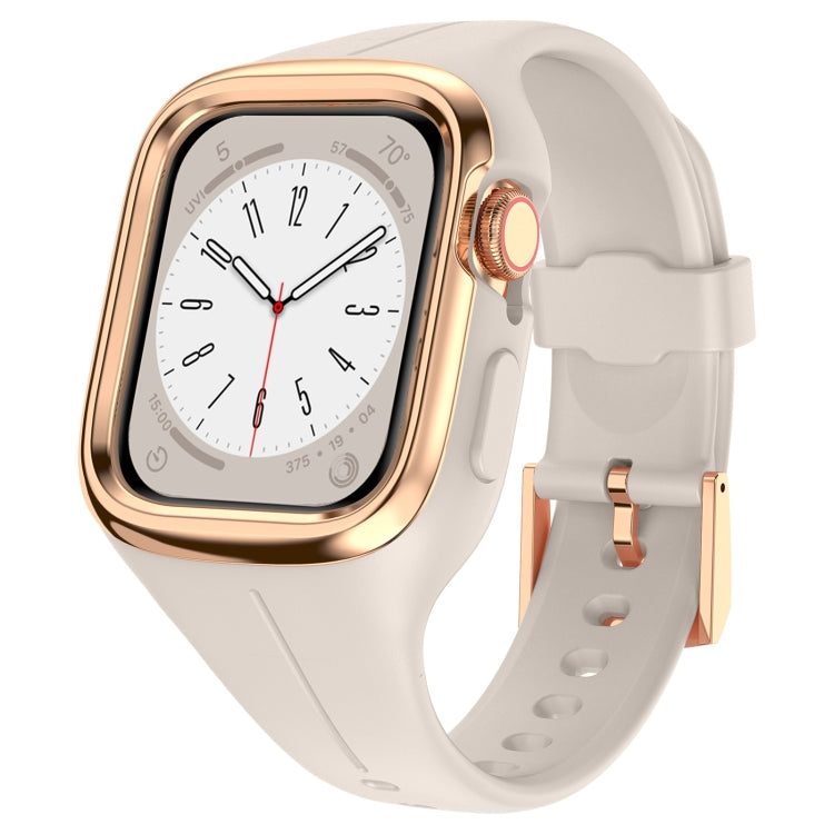 Stainless Steel Frame Silicone Watch Band For Apple Watch Series 8&7 41mm / SE 2&6&SE&5&4 40mm / 3&2&1 38mm(Starlight) -  by PMC Jewellery | Online Shopping South Africa | PMC Jewellery