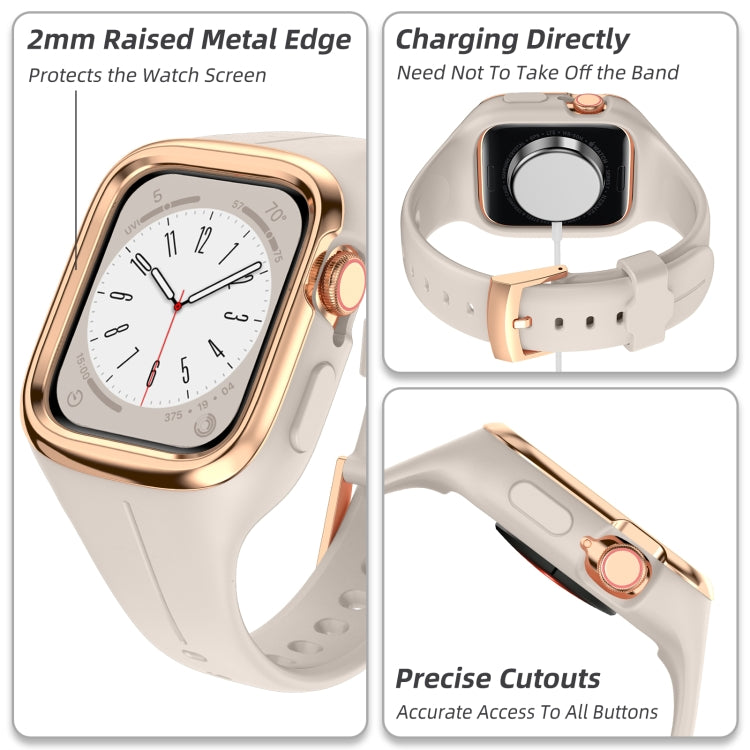 Stainless Steel Frame Silicone Watch Band For Apple Watch Series 8&7 41mm / SE 2&6&SE&5&4 40mm / 3&2&1 38mm(Starlight) -  by PMC Jewellery | Online Shopping South Africa | PMC Jewellery