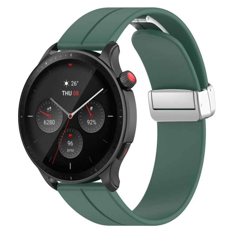 For Amazfit GTR 4 Magnetic Fold Clasp Silver Buckle Silicone Watch Band(Dark Green) -  by PMC Jewellery | Online Shopping South Africa | PMC Jewellery