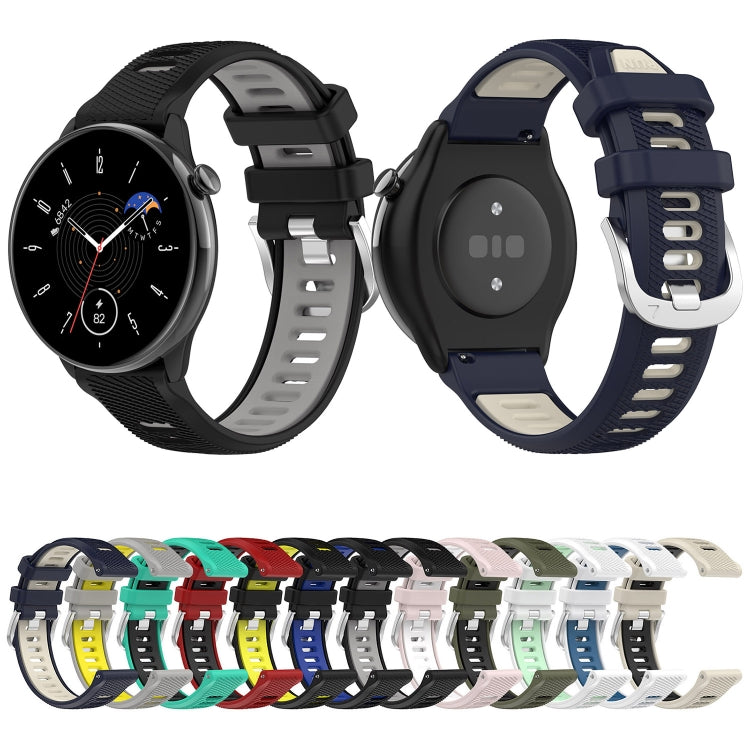 For Amazfit GTR Mini 20mm Cross Texture Two Color Silicone Stainless Steel Buckle Watch Band(Black Blue) -  by PMC Jewellery | Online Shopping South Africa | PMC Jewellery