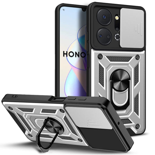 For Honor X7a 5G Sliding Camera Cover Design TPU+PC Phone Case(Silver) - Honor Cases by PMC Jewellery | Online Shopping South Africa | PMC Jewellery