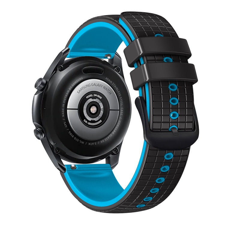 20mm Universal Mesh Two-Tone Silicone Watch Band(Black Sky Blue) - Smart Wear by PMC TechLife | Online Shopping South Africa | PMC TechLife