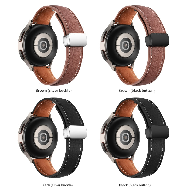 20mm Folding Buckle Plain Weave Genuine Leather Watch Band(Black+Black) - Smart Wear by PMC TechLife | Online Shopping South Africa | PMC TechLife