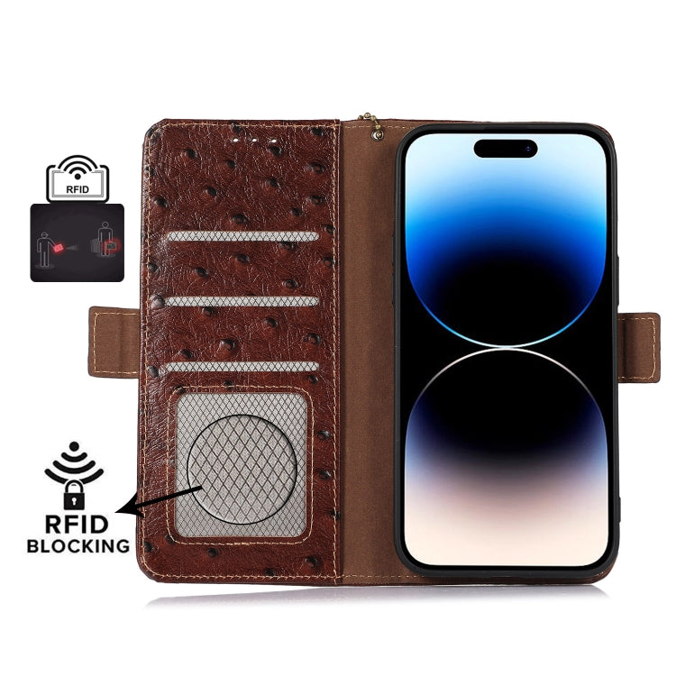 For Xiaomi Redmi Note 12 Turbo Ostrich Pattern Genuine Leather RFID Phone Case(Coffee) - free shipping - PMC TechLife - Order now!