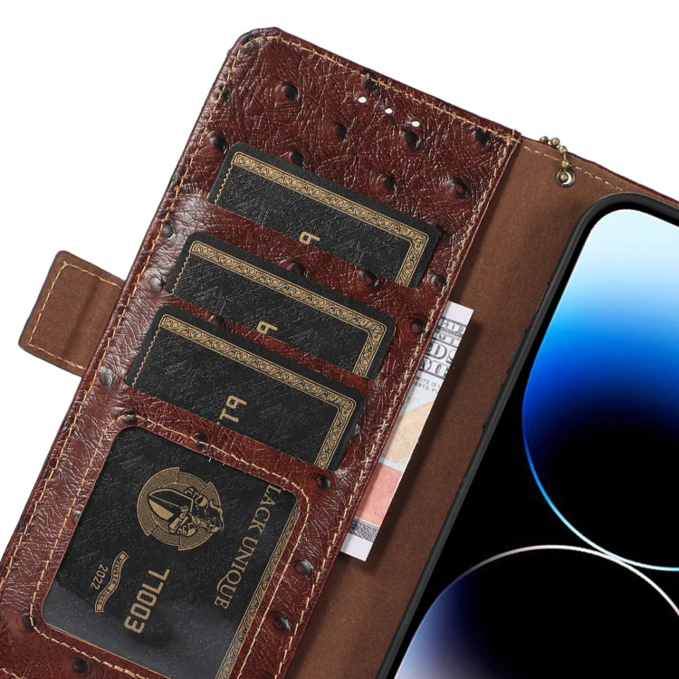 For Xiaomi Redmi Note 12 Turbo Ostrich Pattern Genuine Leather RFID Phone Case(Coffee) - free shipping - PMC TechLife - Order now!