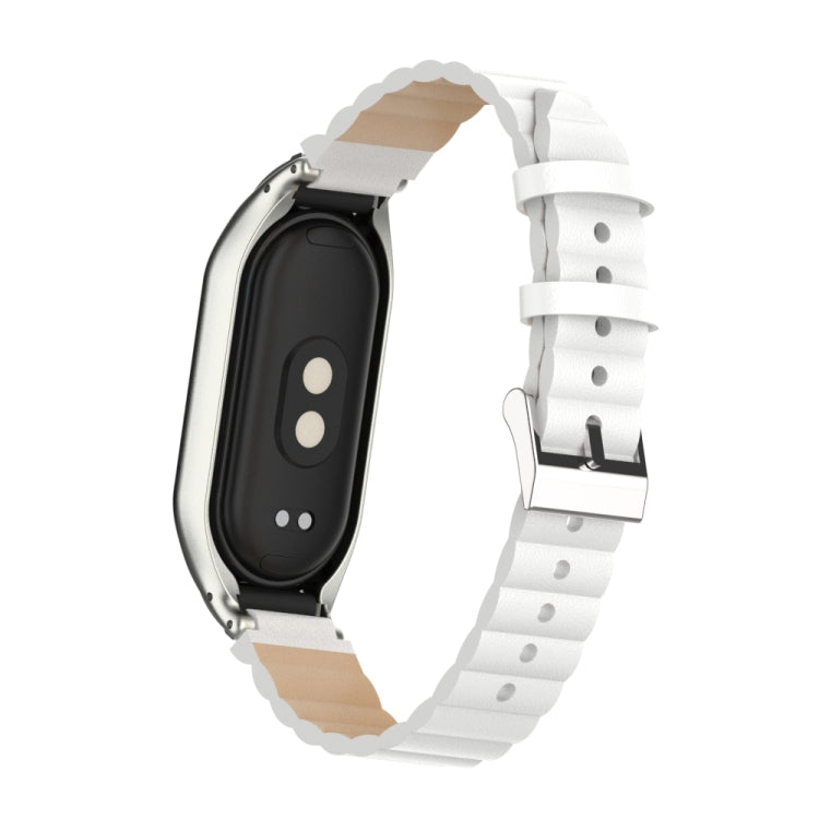 For Xiaomi Mi Band 8 Integrated Metal Case + Bamboo Leather Watch Band(White) - Smart Wear by PMC Jewellery | Online Shopping South Africa | PMC Jewellery