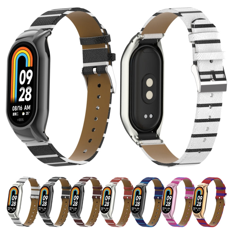 For Xiaomi Mi Band 8 Integrated Metal Case + Secondary Color Leather Watch Band(Coffee) - Smart Wear by PMC Jewellery | Online Shopping South Africa | PMC Jewellery