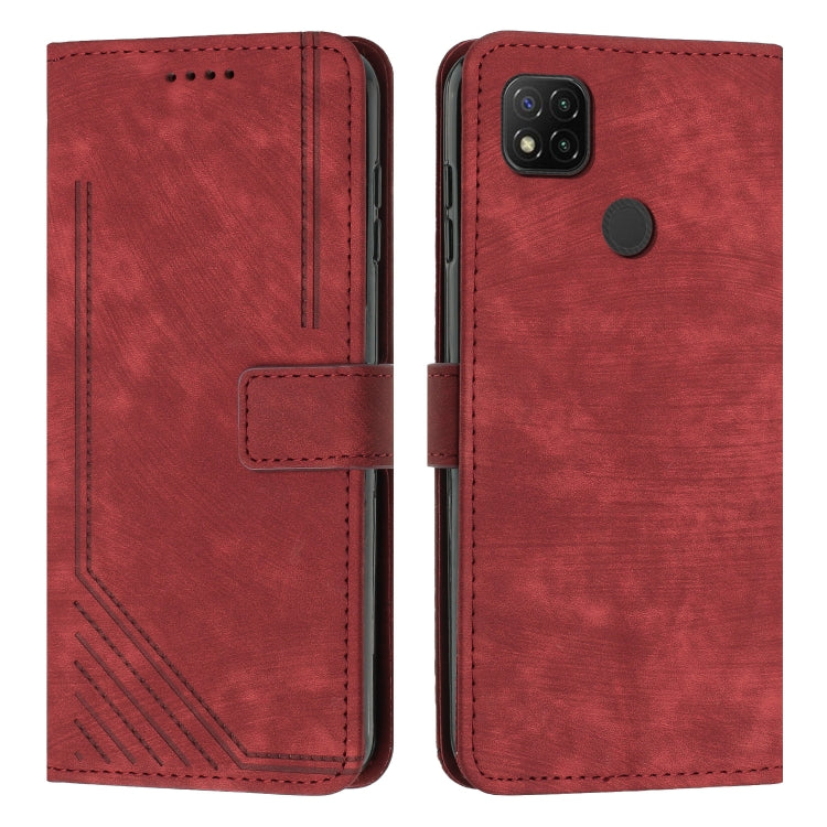 For Xiaomi Redmi 9C / 10A  / Poco C31 Skin Feel Stripe Pattern Leather Phone Case with Lanyard(Red) - free shipping - PMC TechLife - Order now!
