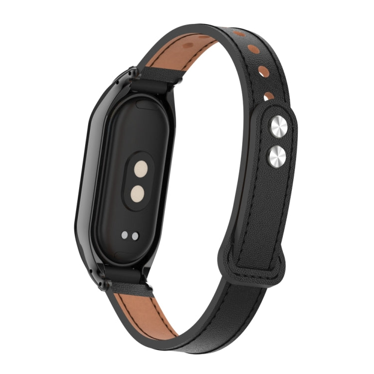 For Xiaomi Mi Band 8 Integrated Metal Case + Double Nail Microfiber Leather Watch Band(Black) - Smart Wear by PMC Jewellery | Online Shopping South Africa | PMC Jewellery