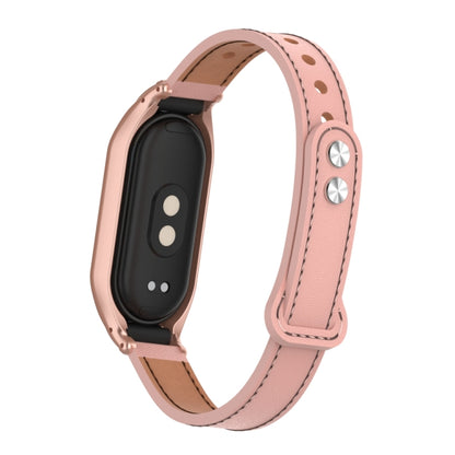 For Xiaomi Mi Band 8 Integrated Metal Case + Double Nail Microfiber Leather Watch Band(Pink) - Smart Wear by PMC Jewellery | Online Shopping South Africa | PMC Jewellery