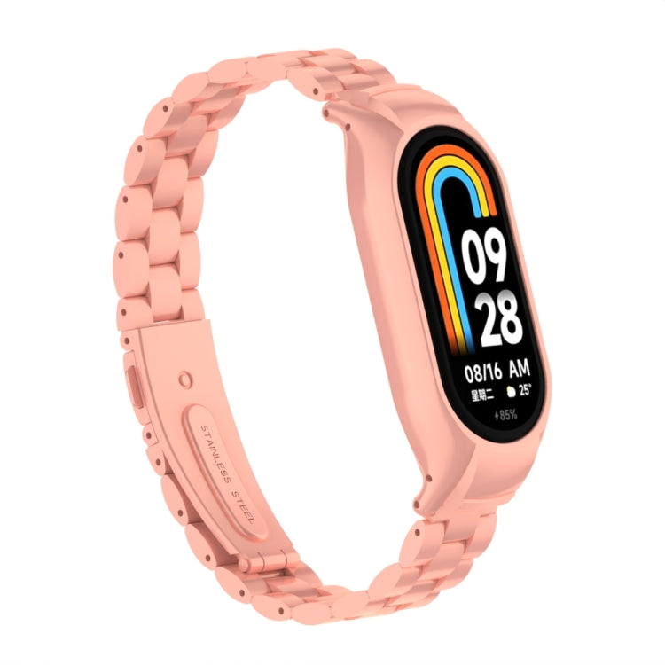 For Xiaomi Mi Band 8 Integrated Metal Case + Three-bead Watch Band(Bright Pink) - Smart Wear by PMC Jewellery | Online Shopping South Africa | PMC Jewellery