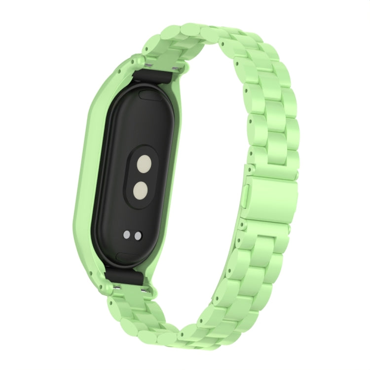 For Xiaomi Mi Band 8 Integrated Metal Case + Three-bead Watch Band(Matcha Green) - Smart Wear by PMC Jewellery | Online Shopping South Africa | PMC Jewellery