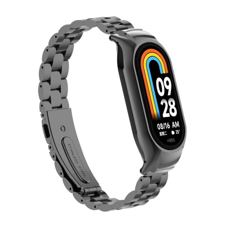 For Xiaomi Mi Band 8 Integrated Metal Case + Three-bead Watch Band(Black) - Smart Wear by PMC Jewellery | Online Shopping South Africa | PMC Jewellery