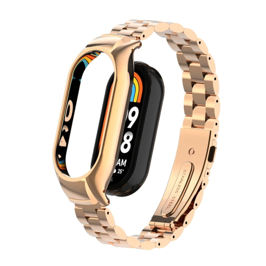 For Xiaomi Mi Band 8 Integrated Metal Case + Three-bead Watch Band(Rose Gold) - Smart Wear by PMC Jewellery | Online Shopping South Africa | PMC Jewellery