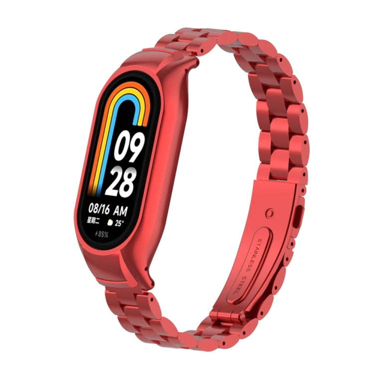 For Xiaomi Mi Band 8 Integrated Metal Case + Three-bead Watch Band(Red) - Smart Wear by PMC Jewellery | Online Shopping South Africa | PMC Jewellery