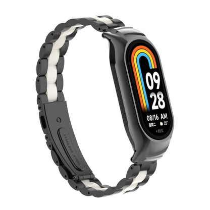 For Xiaomi Mi Band 8 Integrated Metal Case + Three-bead Watch Band(Black+White) - Smart Wear by PMC Jewellery | Online Shopping South Africa | PMC Jewellery
