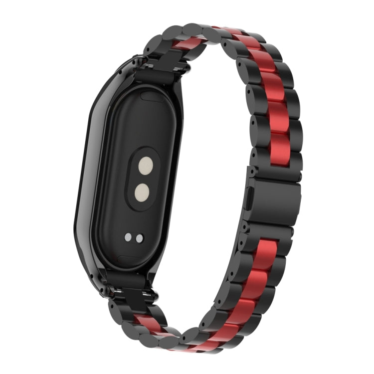 For Xiaomi Mi Band 8 Integrated Metal Case + Three-bead Watch Band(Black+Red) - Smart Wear by PMC Jewellery | Online Shopping South Africa | PMC Jewellery