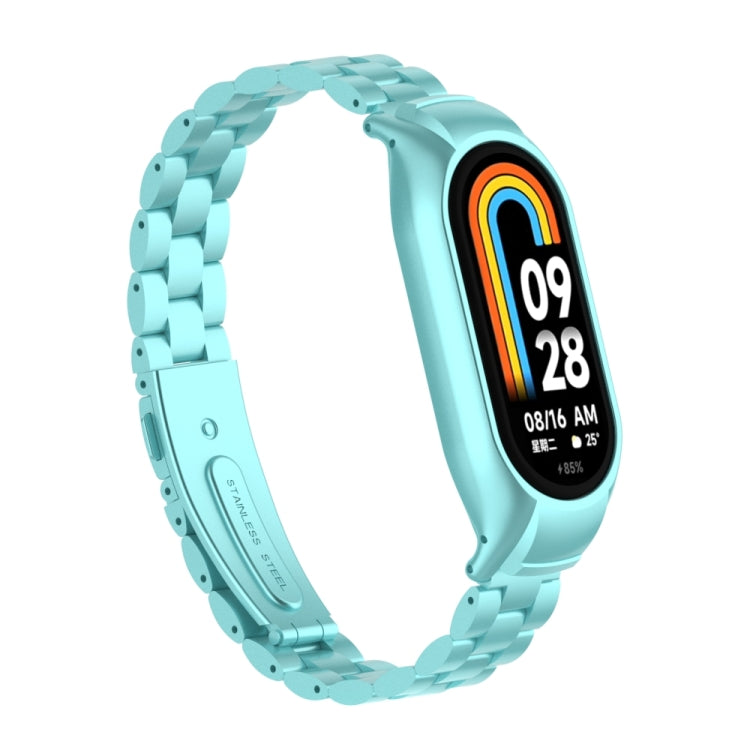 For Xiaomi Mi Band 8 Integrated Metal Case + Three-bead Watch Band(Cloud Blue) - Smart Wear by PMC Jewellery | Online Shopping South Africa | PMC Jewellery