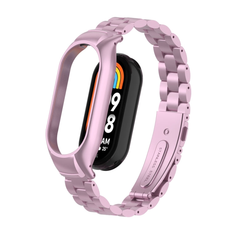 For Xiaomi Mi Band 8 Integrated Metal Case + Three-bead Watch Band(Rose Pink) - Smart Wear by PMC Jewellery | Online Shopping South Africa | PMC Jewellery