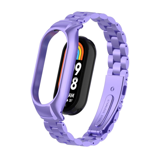 For Xiaomi Mi Band 8 Integrated Metal Case + Three-bead Watch Band(Hyun Purple) - Smart Wear by PMC Jewellery | Online Shopping South Africa | PMC Jewellery