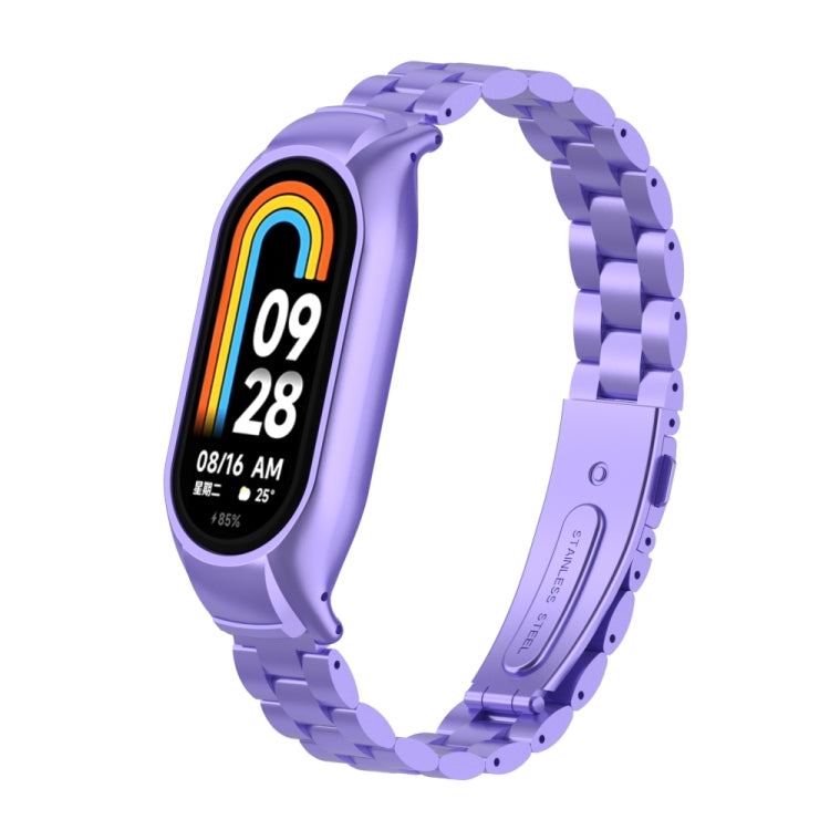 For Xiaomi Mi Band 8 Integrated Metal Case + Three-bead Watch Band(Hyun Purple) - Smart Wear by PMC Jewellery | Online Shopping South Africa | PMC Jewellery