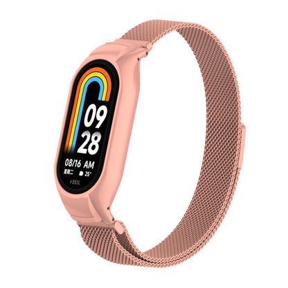 For Xiaomi Mi Band 8 Integrated Metal Case + Milanese Magnetic Watch Band(Bright Pink) - Smart Wear by PMC Jewellery | Online Shopping South Africa | PMC Jewellery