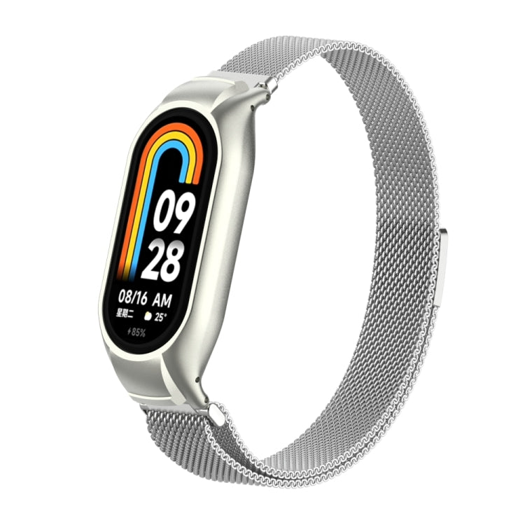 For Xiaomi Mi Band 8 Integrated Metal Case + Milanese Magnetic Watch Band(Silver) - Smart Wear by PMC Jewellery | Online Shopping South Africa | PMC Jewellery