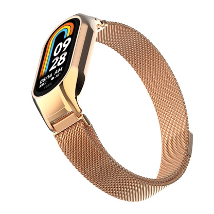 For Xiaomi Mi Band 8 Integrated Metal Case + Milanese Magnetic Watch Band(Rose Gold) - Smart Wear by PMC Jewellery | Online Shopping South Africa | PMC Jewellery