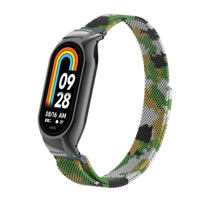 For Xiaomi Mi Band 8 Integrated Metal Case + Milanese Magnetic Watch Band(Army Green) - Smart Wear by PMC Jewellery | Online Shopping South Africa | PMC Jewellery