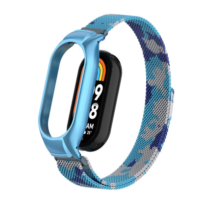 For Xiaomi Mi Band 8 Integrated Metal Case + Milanese Magnetic Watch Band(Camouflage Blue) - Smart Wear by PMC Jewellery | Online Shopping South Africa | PMC Jewellery